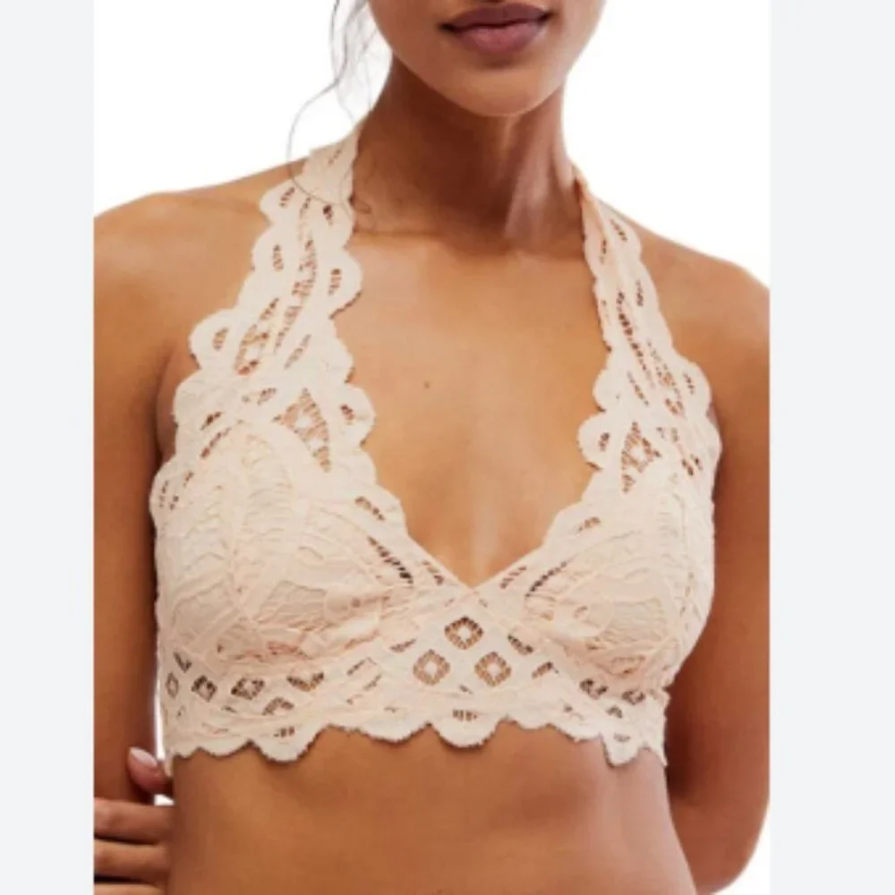 new FREE PEOPLE Adella Halter Bra in Almond Cream 257 1t4 - Picture 2 of 5